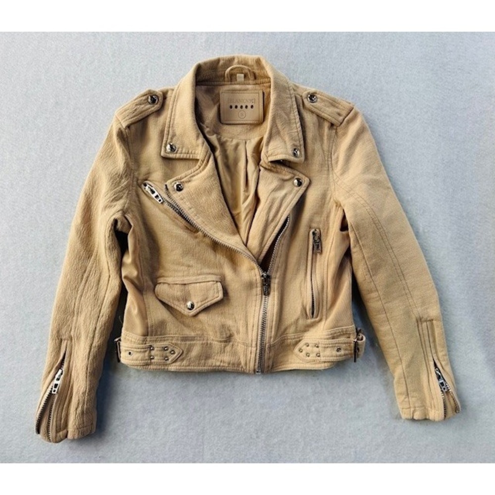 Blank NYC Moto Jacket Cotton Women SML Medium Beige Motorcycle Zippers EUC